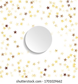 Cadre rond de Big Star Confetti. Wreath avec un blanc vide. Motif De Noël Doré. Décoration lumineuse pour carte de vacances Poster d'invitation. Motif De Noël Isolé. Image vectorielle.
