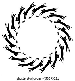 Round frame with black cats silhouettes. Vector clip art.