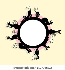 Round frame with black cats. Vector illustration.