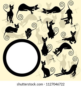 Round frame with black cats. Vector illustration.