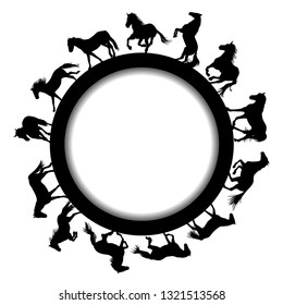Round frame with black horse silhouettes