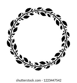 Round frame with black rose leaves.Decoration for greeting card,wedding invitation,save the date.Wreath for your design with place for text