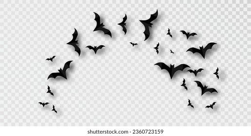 Runder Rahmen mit schwarzer Silhouette von Flechtflocken einzeln auf transparentem Hintergrund. Traditionelles Halloween-Design