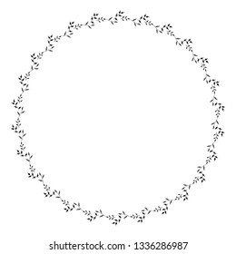 Round frame with black and white branches. Isolated wreath on white background for your design