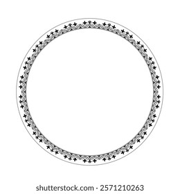 Round frame with black and white floral ornament on white background. European ornament. Border, frame, circle, ring Ancient Greece, Roman Empire. For household utensil, textile, embroidery, porcelain