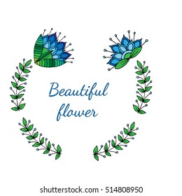 Round frame with blue abstract flower. Can be used for card, invitation, posters, texture backgrounds, placards, banners.