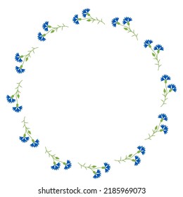 Marco redondo con flores azules. Ilustración vectorial. servilleta postal, decoración. Patrón floral de decoración, diseño, impresión y servilletas