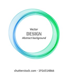 Round frame in blue green tones wave of smoke on a white background, design element