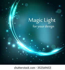 Round frame, blue magic light with bokeh, vector