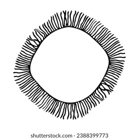 round frame in boho style with fringed doodle black color silhouette