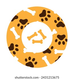 Round frame or border with bones and paw prints. For decorating plates, dog food bowls. 