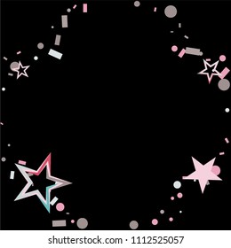 Round frame or border Christmas colorful stars confetti falling, isolated on black. Magic shining flying stars and glitter dots sparkle cosmic backdrop