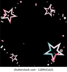 Round frame or border Christmas colorful stars confetti falling, isolated on black. Magic shining flying stars and glitter dots sparkle cosmic backdrop