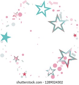 Round frame or border Christmas colorful stars confetti falling, isolated on white. Magic shining flying stars and glitter dots sparkle cosmic backdrop