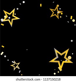 Round frame or border Christmas gold and silver stars confetti falling, isolated on black. Magic shining flying stars and glitter dots sparkle cosmic backdrop