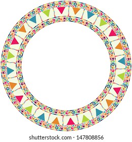 Round frame, border with garland for happy birthday card, poster, postcard, placard