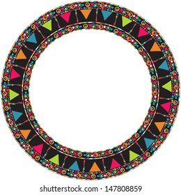 Round frame, border with garland for happy birthday card, poster, postcard, placard