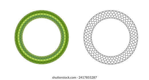 Round Frame Border With Snake Scales Pattern Vector Illustration
