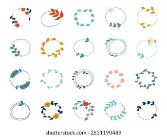 Round frame botanical set designed with hand drawn decorative shapes for yours refined nature themed illustrative and foliage creative designs projects