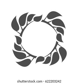 Round frame from branches with leaves. Abstract deciduous frame. 