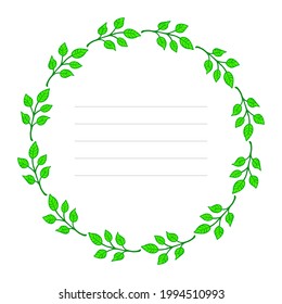 Round frame with branches. Template for postcard, banner, poster, packaging, wedding invitation, birthday greeting card. Hand Drawn vector illustration.