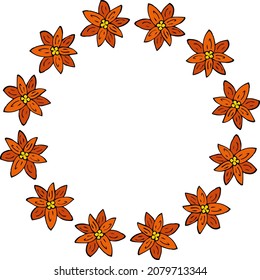 Marco redondeado con flores de color naranja claro sobre fondo blanco. Imagen vectorial.