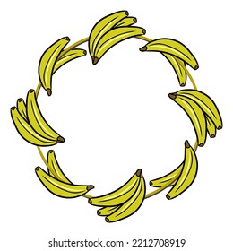 Round frame, bright yellow ripe banana fruits, copy space, vector illustration in cartoon style