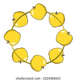 Round frame, bright yellow ripe juicy fruit apples, copy space, vector illustration in cartoon style