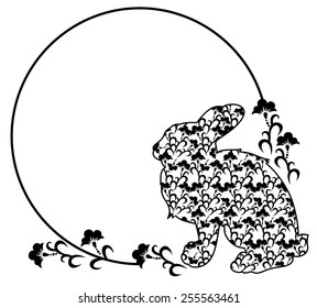 Round frame with bunny silhouette