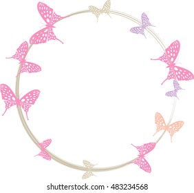 Round frame with butterflies and space for text