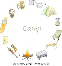 Round frame camp tool painted by watercolors