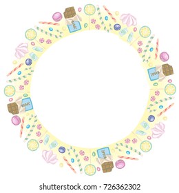 Round frame of candies and lollipops in vector

