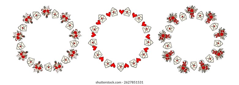 Round frame with capybaras in a wonderful style, wreath, card. Hearts, flowers in a minimalist style. Geometric flower. Vector illustration. Bright retro hearts.
