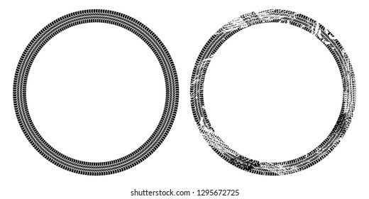 Marco redondo de las vías del neumático de camión aislado en fondo blanco, fondo vectorial