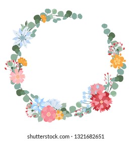 Round Frame for Cards Design Vector. Floral mix wreath vector design set. Vector illustration. Isolated on a white background.