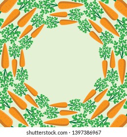 Round frame of carrots on a green background.