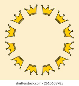 Round frame of cartoon crowns. Vector illustration.
