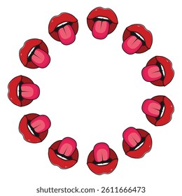 Round frame of cartoon lips. Vector illustration.
