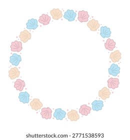 Round frame with cartoon scallop seashells. Round frame with cartoon scallop seashells.
