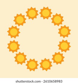 Round frame of cartoon suns. Vector illustration.
