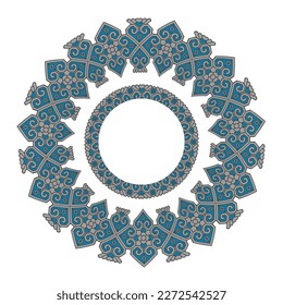 Round frame with carved geometric pixel pattern isolated on white background