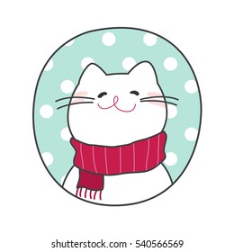 Round frame of Cat Portrait with scarf : Vector Illustration