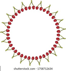 Round frame with cherries on white background. Vector image. 