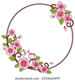 Round frame with cherry blossom flowers