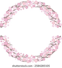 Round frame of cherry blossoms (with branches)