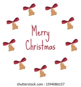Round frame of Christmas bells.Bells with red ribbon.Christmas decor.Holiday decorations