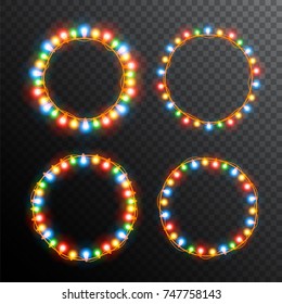 Round frame of Christmas lights. Garlands.