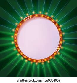 Round frame cinema. Retro light sign. Vintage style banner. Vector illustration