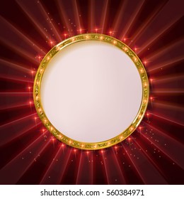 Round frame cinema. Retro light sign. Vintage style banner. Vector illustration