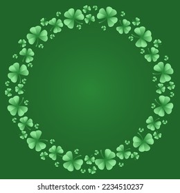 Round frame with clover leaves. Shamrock. Decorative element for St. Patrick's Day design. Vector illustration